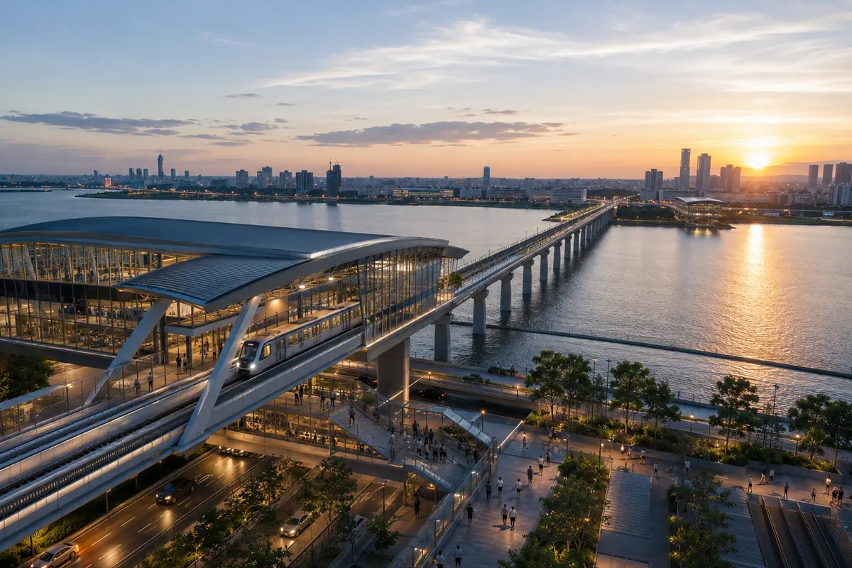Artist's impression of the JB–Singapore RTS Link crossing near Woodlands North, two MRT stops from Wynwood Grand