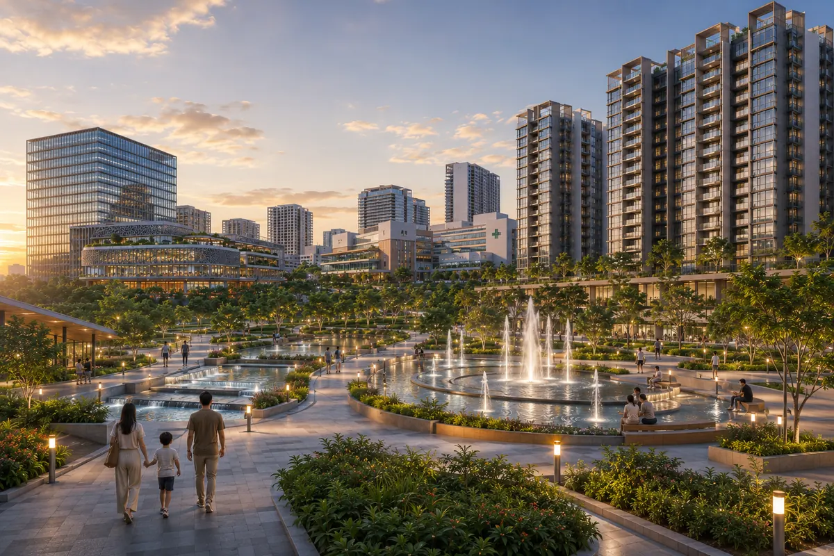 Artist's impression of the Woodlands Healing Garden and park connector beside Wynwood Grand EC